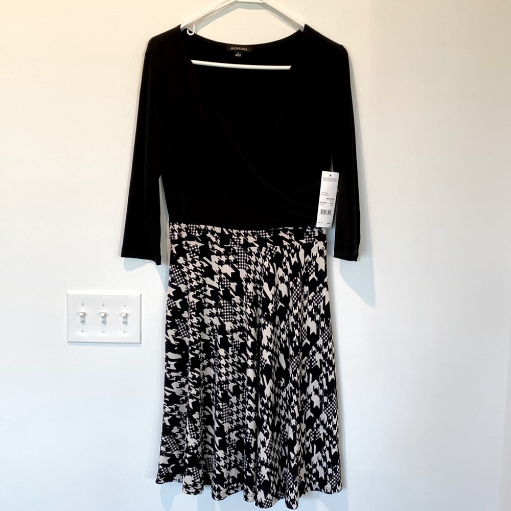 New Notations black dress with houndstooth pattern | size S
